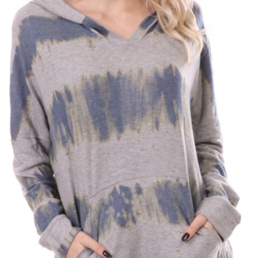 Stylish Women's Tie-Dye Hoodie - Gray and Blue